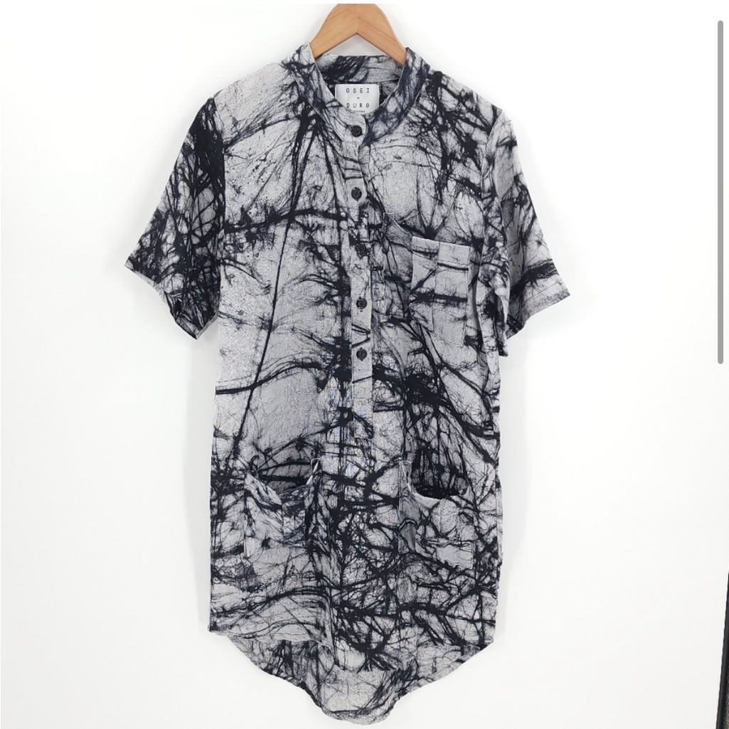 Osei Duro Abstract “Crackle Print” Linen Shirt Dress — image 2 of 8